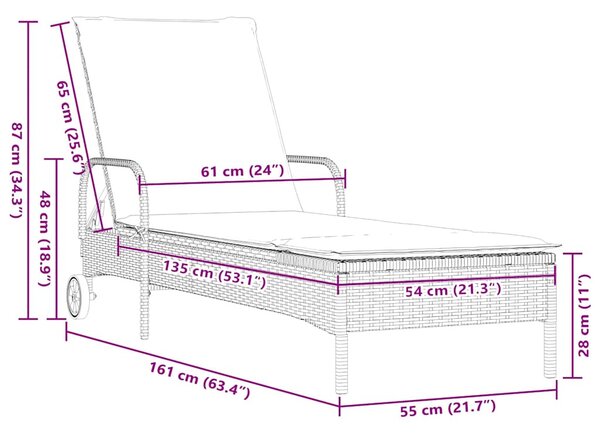 2 db fekete polyrattan napozóágy párnával