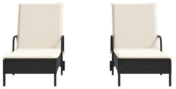 2 db fekete polyrattan napozóágy párnával