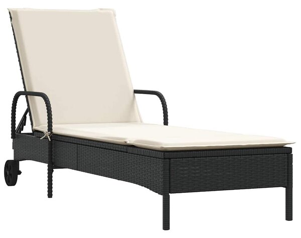 2 db fekete polyrattan napozóágy párnával