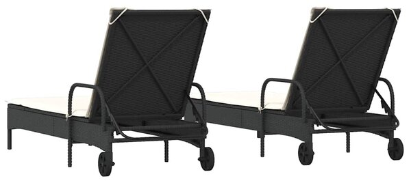 2 db fekete polyrattan napozóágy párnával