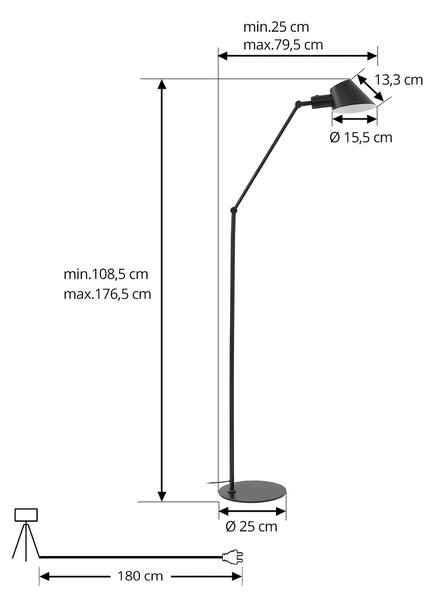 Lindby állólámpa Corali, fekete, fém, magasság 176.5cm, Fekete, Nappali / Étkező, fém, Modern