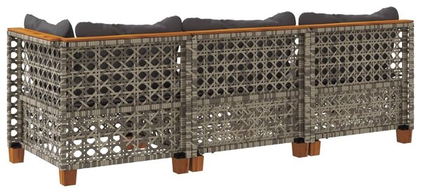 3 személyes szürke polyrattan kerti kanapé párnával