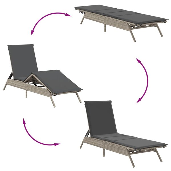 2 db világosszürke polyrattan napozóágy asztallal
