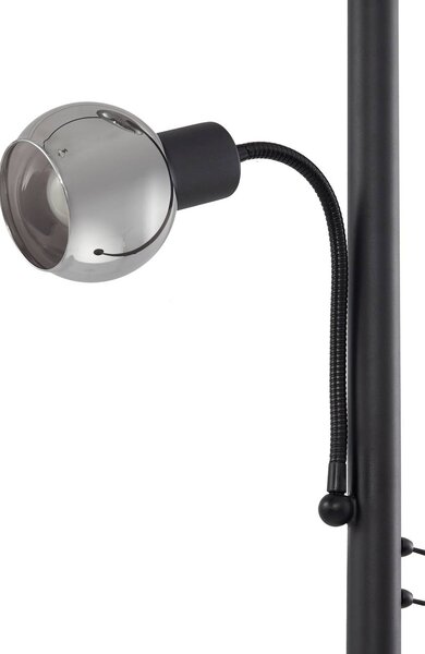 Lindby állólámpa Nehemia, fekete, üveg, olvasólámpa, 185 cm, Fekete, Nappali / Étkező, fém, Modern