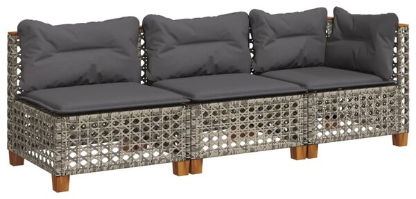 3 személyes szürke polyrattan kerti kanapé párnával