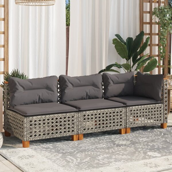3 személyes szürke polyrattan kerti kanapé párnával