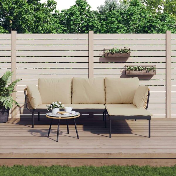 Polyrattan Kerti Ülőgarnitúra - 3 részes - Bézs Párnákkal