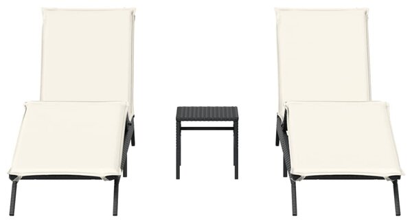 2 db fekete polyrattan napozóágy asztallal