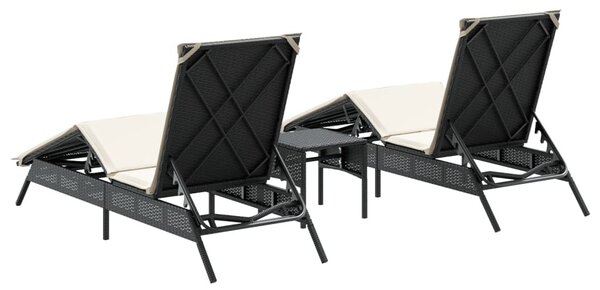2 db fekete polyrattan napozóágy asztallal