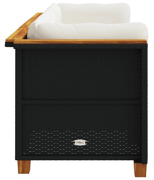 Fekete 3 személyes polyrattan kerti kanapé párnákkal