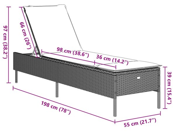 Világosszürke polyrattan napozóágy párnával