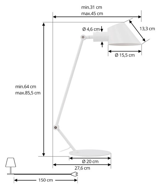 Lindby Corali asztali lámpa, fehér, fém, magasság 64cm, Fehér / opál, Nappali / Étkező, fém, Modern