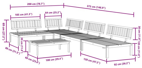 5 részes tömör akácfa kerti raklap ülőgarnitúra