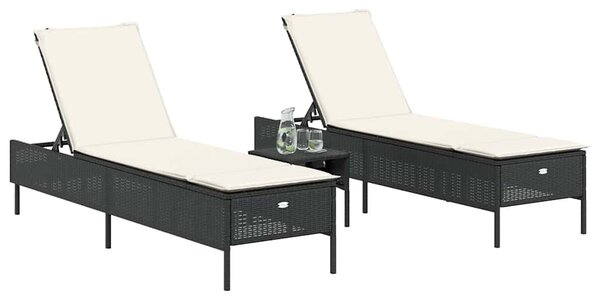 2 db fekete polyrattan napozóágy párnával