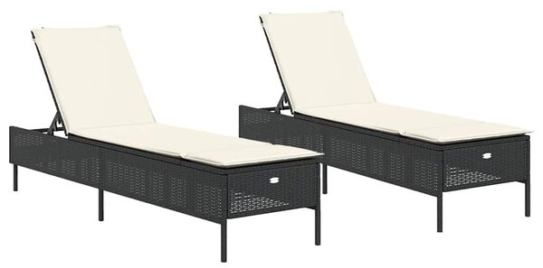 2 db fekete polyrattan napozóágy párnával
