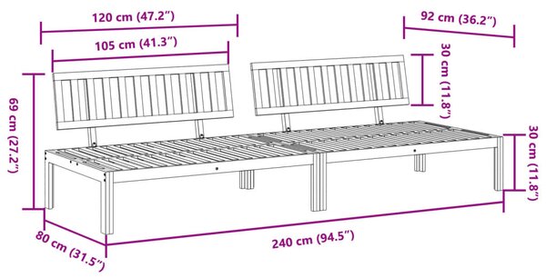 2 db tömör akácfa kerti raklap középső kanapé