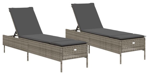 2 db világosszürke polyrattan napozóágy párnával