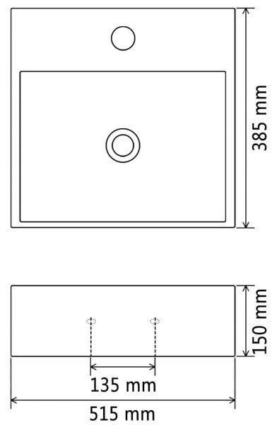 Fekete kerámia mosdó csaptelep furattal 51,5 x 38,5 x 15 cm