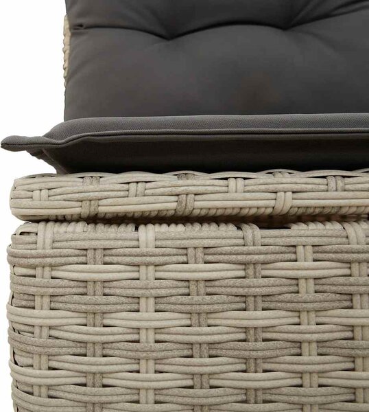 Világosszürke polyrattan dönthető kerti pad párnával
