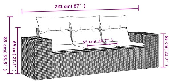 3 részes világosszürke polyrattan kerti ülőgarnitúra párnával