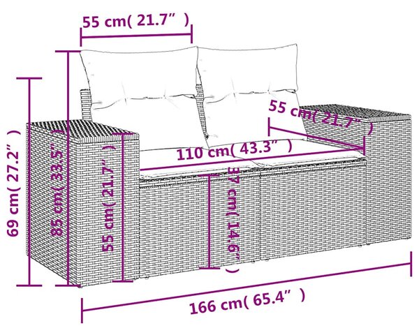 7 részes világosszürke polyrattan kerti ülőgarnitúra párnákkal