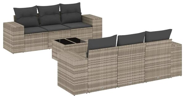 7 részes világosszürke polyrattan kerti ülőgarnitúra párnákkal