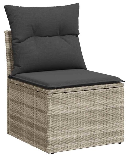 11 részes világosszürke polyrattan kerti ülőgarnitúra párnákkal