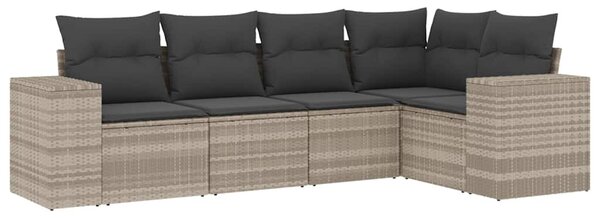 5 részes világosszürke polyrattan kerti ülőgarnitúra párnákkal