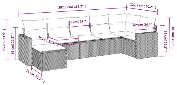 7 részes bézs polyrattan kerti ülőgarnitúra párnákkal