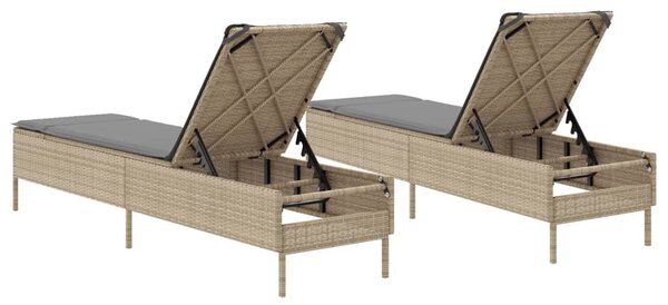 2 db bézs polyrattan napozóágy párnával