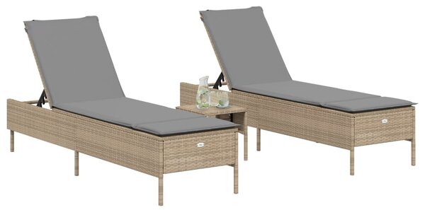 2 db bézs polyrattan napozóágy párnával