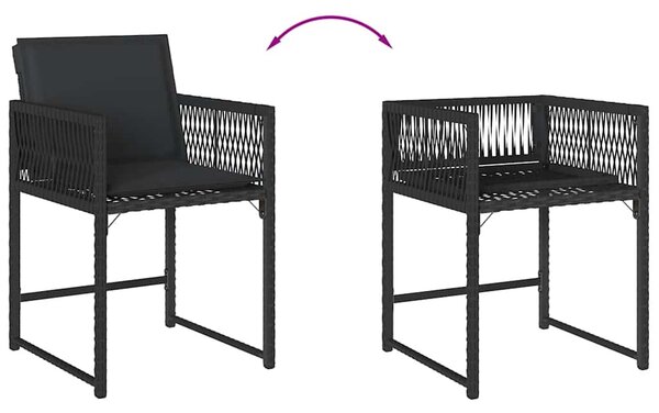 4 db fekete polyrattan kerti szék párnával