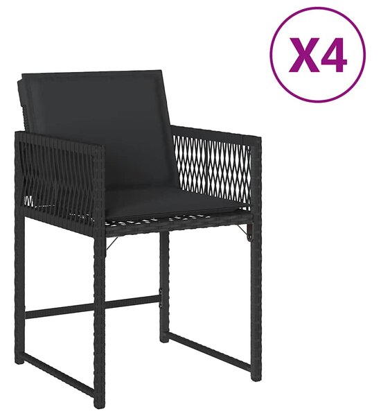 4 db fekete polyrattan kerti szék párnával