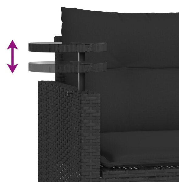 3 részes fekete polyrattan kerti ülőgarnitúra párnával