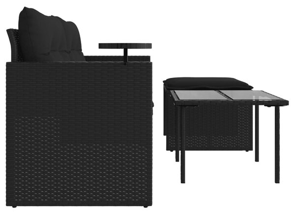 3 részes fekete polyrattan kerti ülőgarnitúra párnával