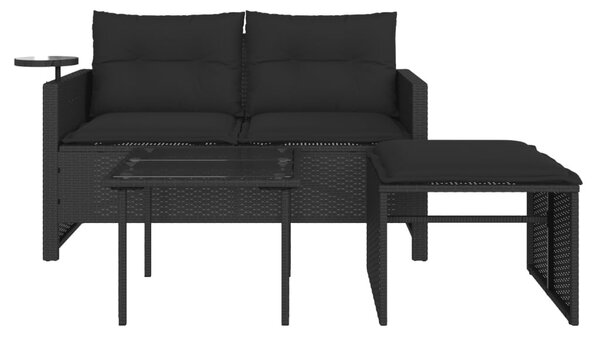 3 részes fekete polyrattan kerti ülőgarnitúra párnával