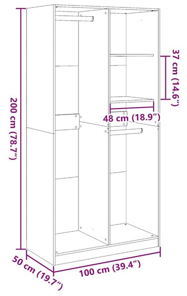 Fekete szerelt fa ruhásszekrény 100 x 50 x 200 cm