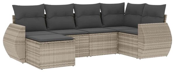 6 részes világosszürke polyrattan kerti ülőgarnitúra párnákkal