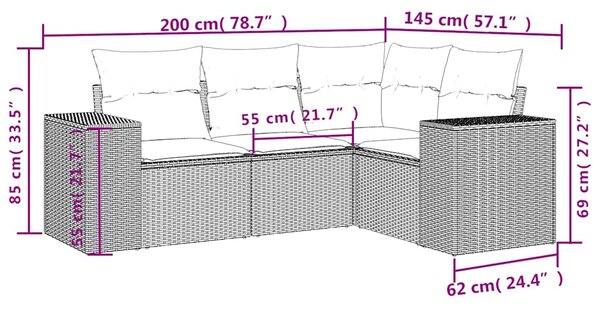 4 részes világosszürke polyrattan kerti ülőgarnitúra párnákkal
