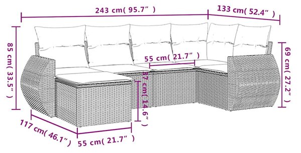 6 részes világosszürke polyrattan kerti ülőgarnitúra párnákkal