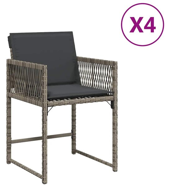 4 db szürke polyrattan kerti szék párnával