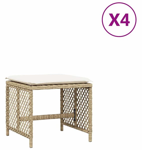 4 db bézs polyrattan kerti szék párnával 41 x 41 x 36 cm