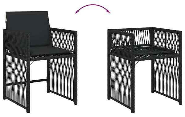 4 db fekete polyrattan kerti szék párnával