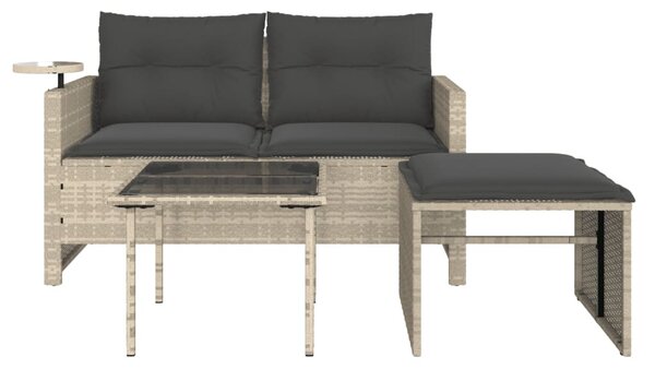 3 részes világosszürke polyrattan kerti ülőgarnitúra párnával