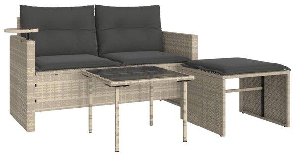 3 részes világosszürke polyrattan kerti ülőgarnitúra párnával
