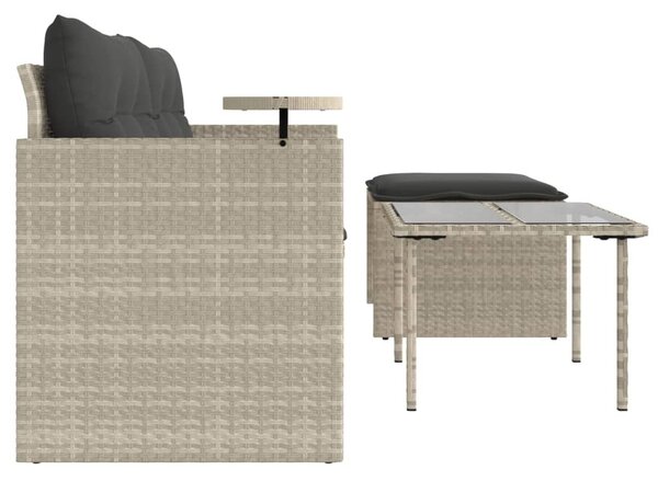 3 részes világosszürke polyrattan kerti ülőgarnitúra párnával