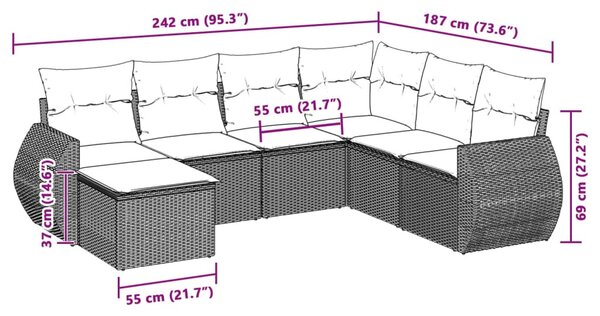 7 részes világosszürke polyrattan kerti ülőgarnitúra párnákkal