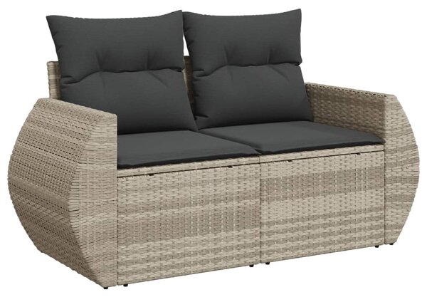 7 részes világosszürke polyrattan kerti ülőgarnitúra párnákkal