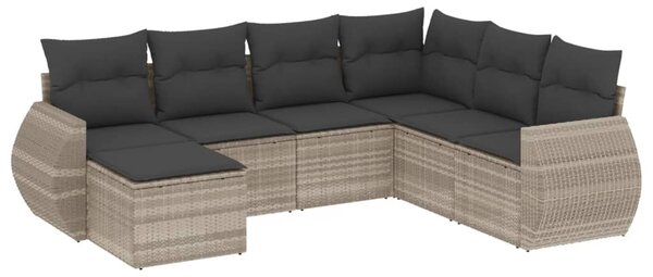 7 részes világosszürke polyrattan kerti ülőgarnitúra párnákkal