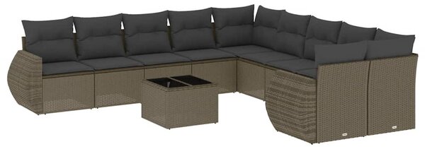 11 részes világosszürke polyrattan kerti ülőgarnitúra párnákkal